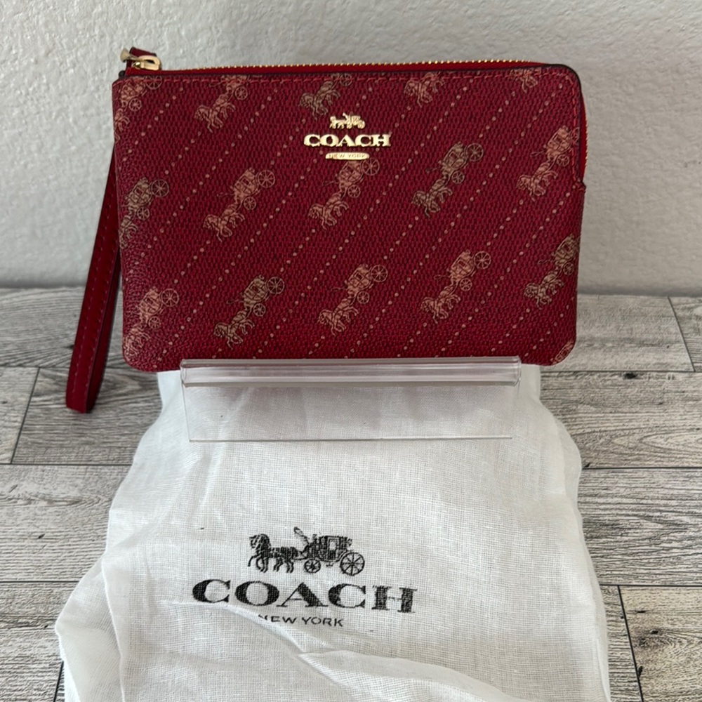 Coach Red Wristlet Horse and Carriage Dot Print - Picture 2 of 13